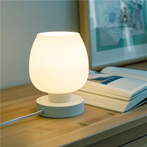 Touch bedside table lamp 3 way dimmable opal glass shade LED for bedroom decor - Picture 4 of 7
